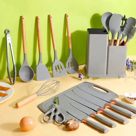 Kit Master Kitchen - 19 Peças de Útensílios de Cozinha em Silicone - Só HOJE com 50% de Desconto + Frete Grátis! Poucas Unidades!