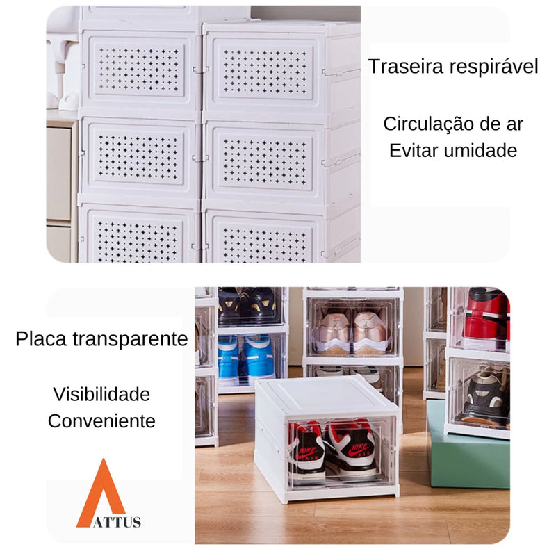 ShoeBox - Caixas Organizadoras para Calçados Empilhável, Dobrável e Respirável com 6 Divisórias l Somente HOJE Compre 1 e Leve 3 + Frete Grátis!